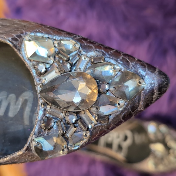 Sam Edelman Pewter Silver Icelyn Jewelled Pointed Toe Flats Women’s Size 6 - Picture 3 of 6
